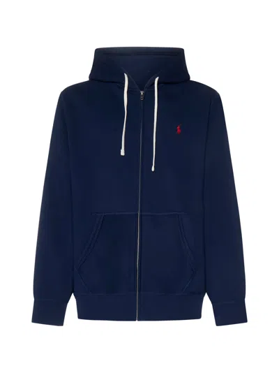 Polo Ralph Lauren Zip-up Hooded Sweatshirt In Cotton-polyester Blend In Blue
