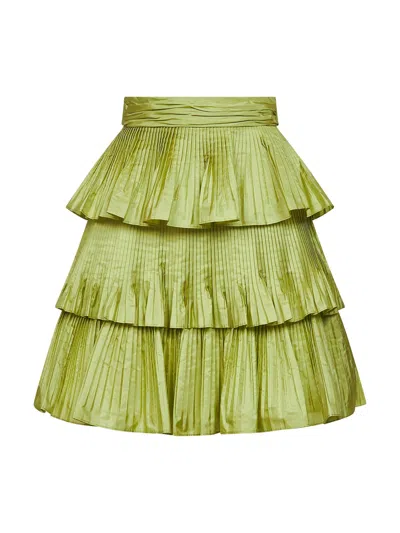 Valentino High Waist Pleated Tiered Layers Skirt In Green