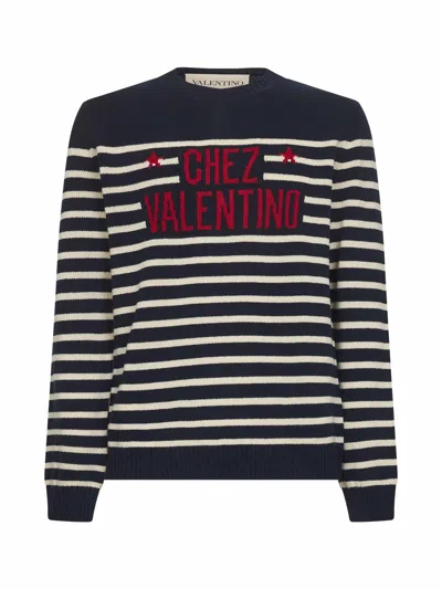 Valentino "chez Valentine" Wool Sweater In Blue