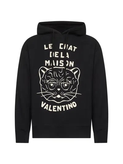 Valentino Jersey Felpa Le Chat De La Maison In Black