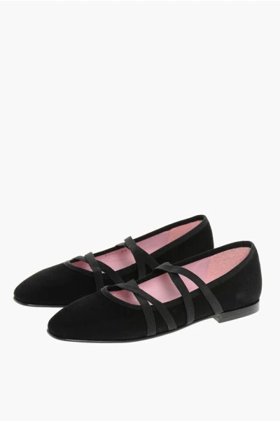 Carel Paris Suede Tutu Ballet Flats With Elastic Straps In Black