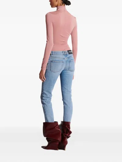 Balmain Faded-wash Button-embellished Jeans In Blue