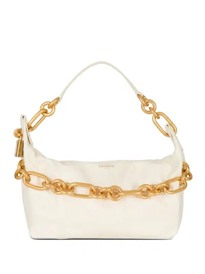 Balmain Medium Sync Bag In Calfskin Leather In White