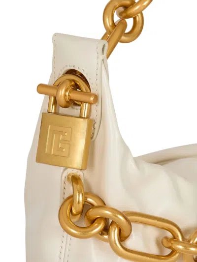 Balmain Medium Sync Bag In Calfskin Leather In White