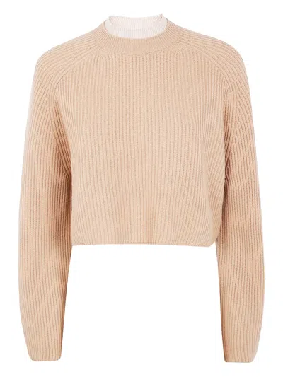 Max Mara Ribbed Cropped Sweater In Neutral