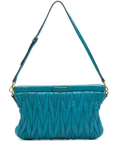 Pre-owned Miu Miu 2021-2025 Matelasse Lambskin Shoulder Bag In Blue