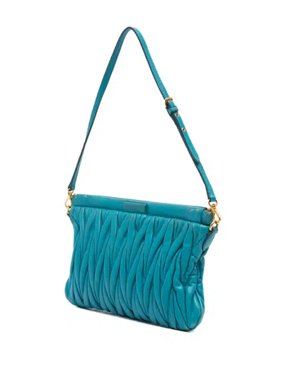 Pre-owned Miu Miu 2021-2025 Matelasse Lambskin Shoulder Bag In Blue