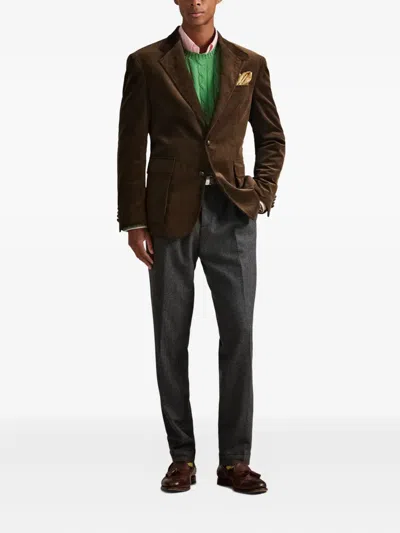 Polo Ralph Lauren Rl67 Slim-fit Leather-trimmed Cotton-corduroy Blazer In Animal Print