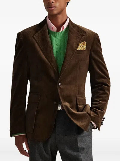 Polo Ralph Lauren Rl67 Slim-fit Leather-trimmed Cotton-corduroy Blazer In Animal Print