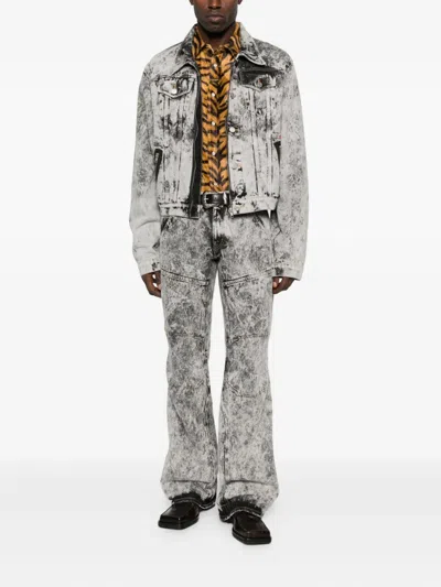 Martine Rose Zip-front Washed Denim Jacket In Gray