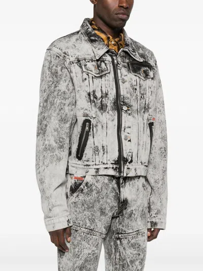 Martine Rose Zip-front Washed Denim Jacket In Gray