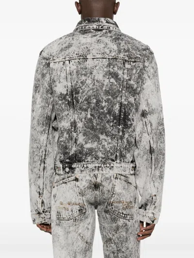 Martine Rose Zip-front Washed Denim Jacket In Gray