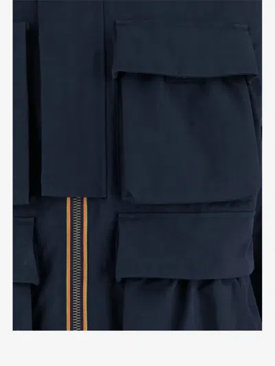 K-way Cotton Blend Jacket With Multiple Pockets In Blue