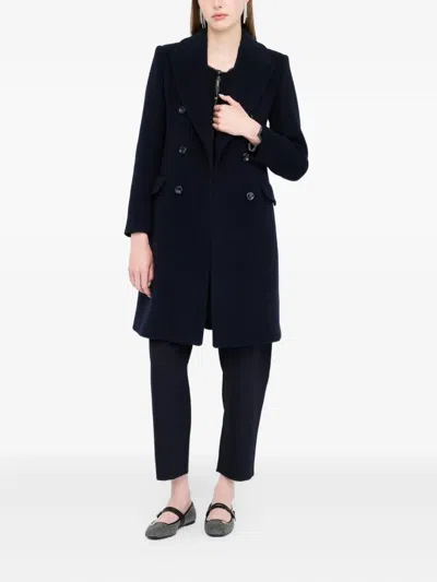 Liu •jo Double-breasted Wool Coat In Blue