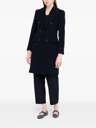 Liu •jo Double-breasted Wool Coat In Blue