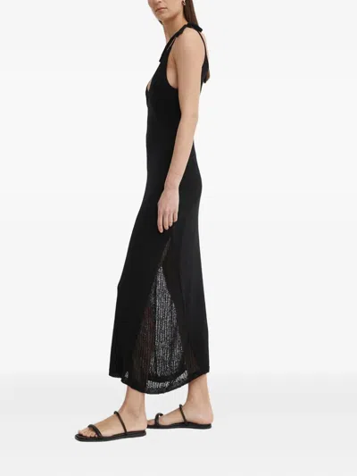 系带针织中长连衣裙