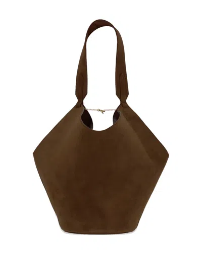 Khaite Brown Calf Leather Bos Taurus Shoulder Bag In Brown