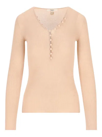 Chloé Chloè Wool Henley Shirt In Brown