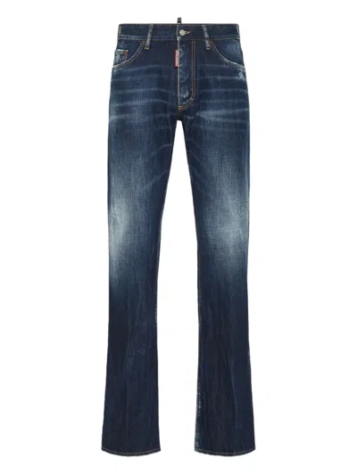 Dsquared2 The American Blue Jeans With Logo Patch On The Rear And Faded Effect In Denim Man In Blue