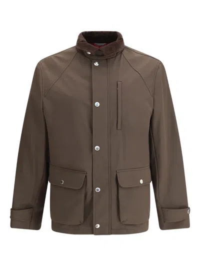 Brunello Cucinelli Men Stretch Membrane Nylon Jacket In Brown
