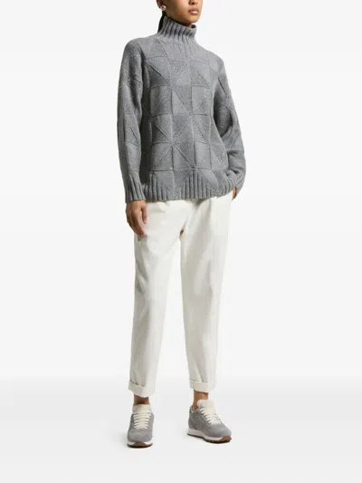 Peserico Geometric-pattern Sequin-embellished Sweater In Gray
