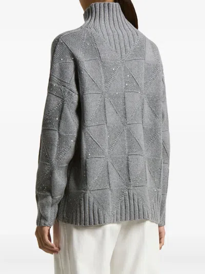 Peserico Geometric-pattern Sequin-embellished Sweater In Gray