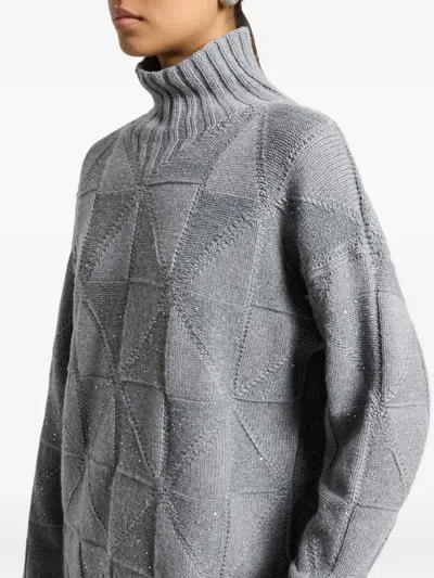 Peserico Geometric-pattern Sequin-embellished Sweater In Gray