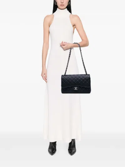 Pre-owned Chanel 2013-2014 Jumbo Classic Caviar Double Flap Shoulder Bag In Blue