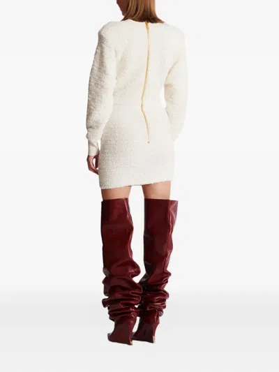 Balmain Button-embellished Tweed Mini Dress In White