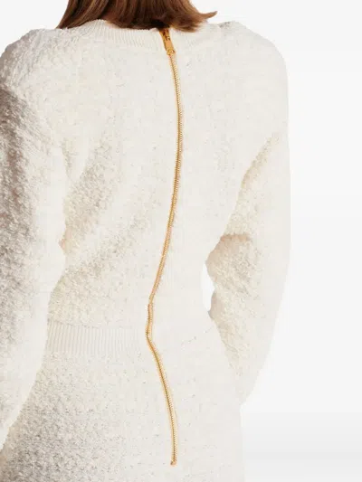 Balmain Button-embellished Tweed Mini Dress In White