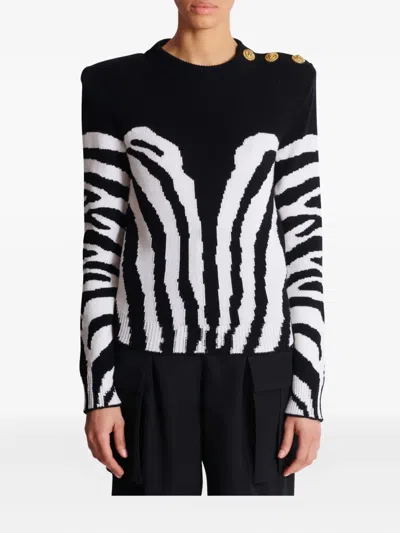 Balmain Zebra-pattern Padded-shoulder Sweater In Multi