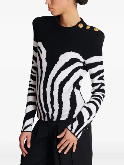 Balmain Zebra-pattern Padded-shoulder Sweater In Multi