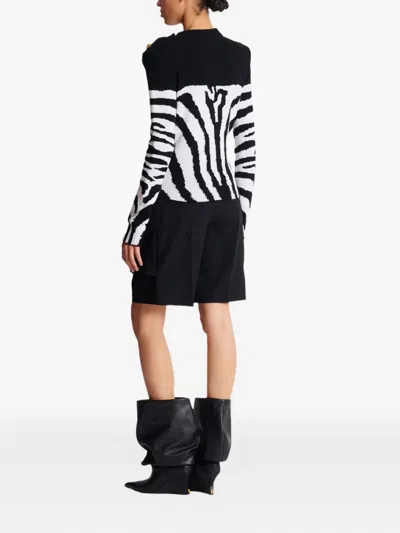 Balmain Zebra-pattern Padded-shoulder Sweater In Multi