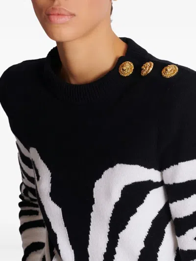 Balmain Zebra-pattern Padded-shoulder Sweater In Multi