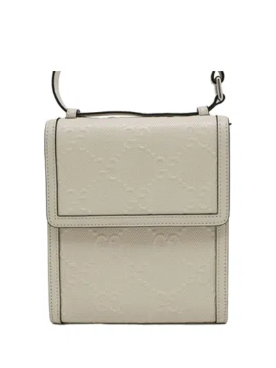 Pre-owned Gucci 2016-2025 Gg Embossed Flap Satchel In White