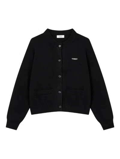 Studio Tomboy Logo-embroidered Button-front Cardigan In Black
