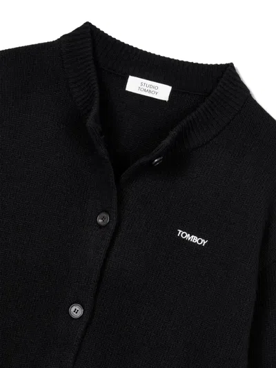 Studio Tomboy Logo-embroidered Button-front Cardigan In Black