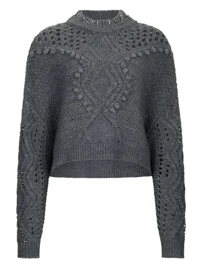 Liu •jo Wool Jumper With Openwork Detailing In Gray