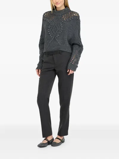Liu •jo Wool Jumper With Openwork Detailing In Gray