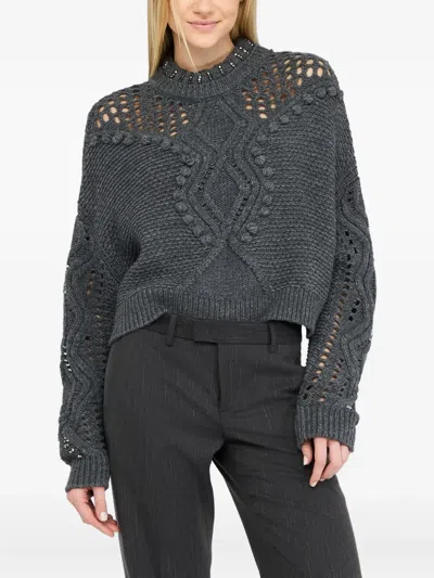 Liu •jo Wool Jumper With Openwork Detailing In Gray