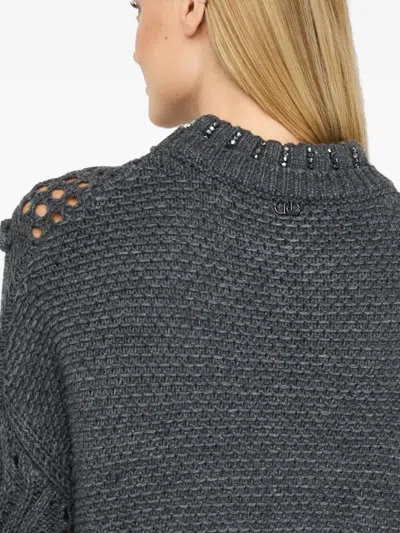 Liu •jo Wool Jumper With Openwork Detailing In Gray