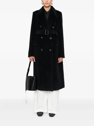 Tagliatore Belted Double-breasted Coat In Black