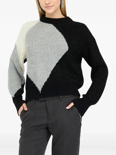 Liu •jo Liu Jo Color-blocked Geometric Knit Sweater In Black