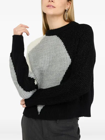 Liu •jo Liu Jo Color-blocked Geometric Knit Sweater In Black