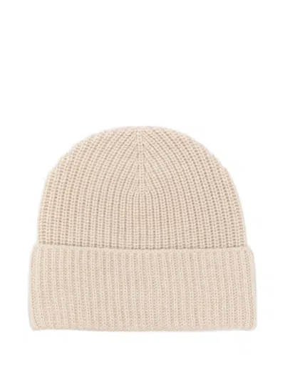 Moncler Cashmere Ribbed Knit Beret With Turn-up Brim In Neutral