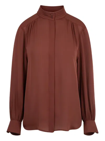 Nili Lotan Revi Gathered Silk-georgette Blouse In Burgundy