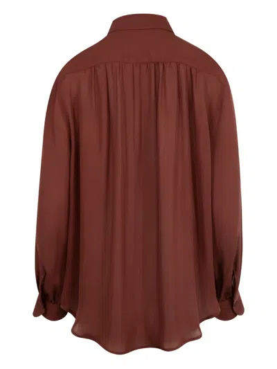Nili Lotan Revi Gathered Silk-georgette Blouse In Burgundy