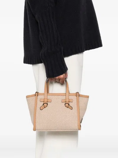 Gianni Chiarini Structured Chevron Woven Shopper Bag In Neutral