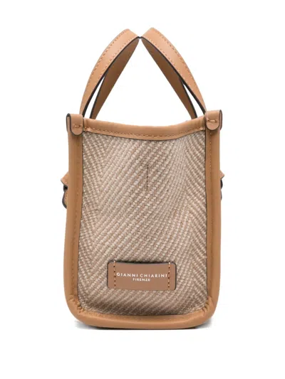 Gianni Chiarini Structured Chevron Woven Shopper Bag In Neutral