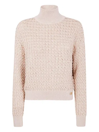 Elisabetta Franchi High-neck Bouclé-knit Sweater In Neutral